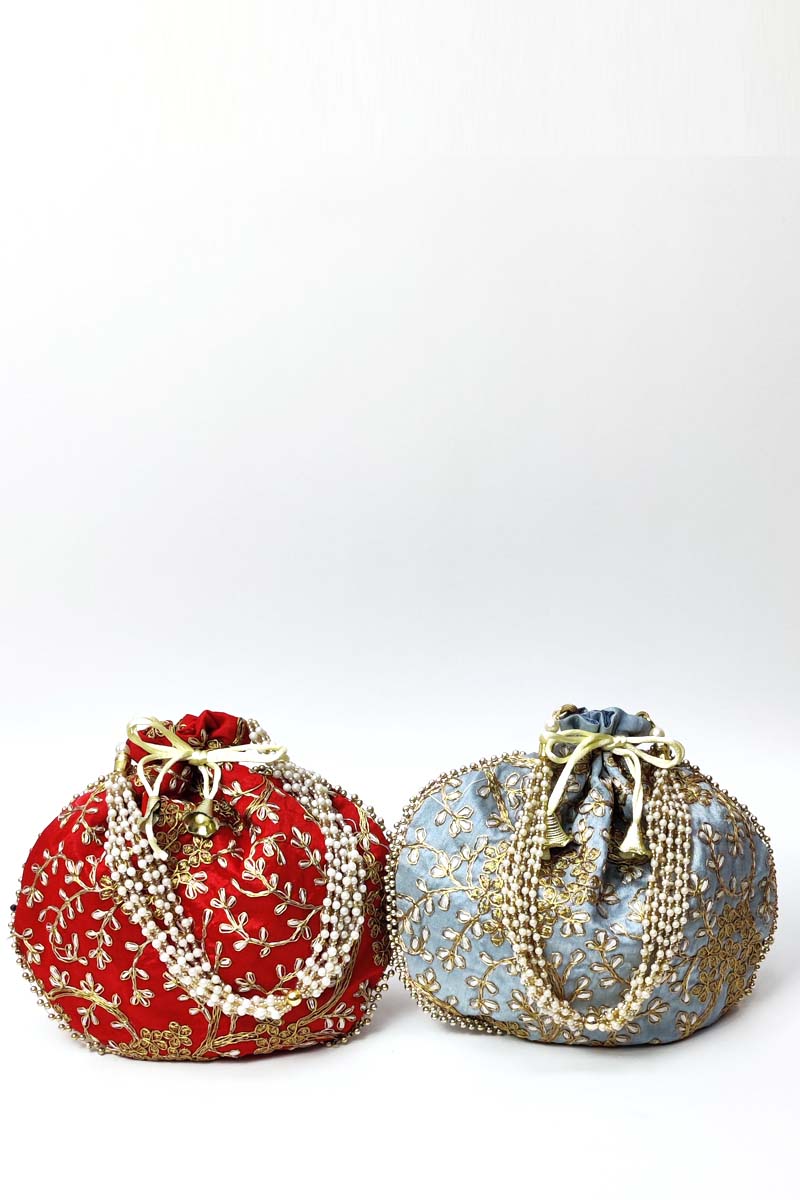 Set Of 2 Beautiful Zardosi Work Potli Bag - Mc251527